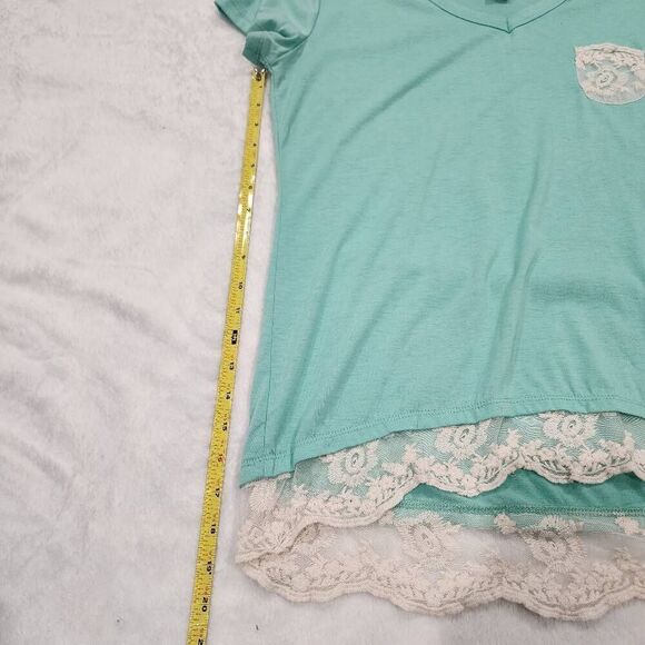 Rue 21 Womens Short Sleeve Top, Lace bottom & front pocket, Size XL, Teal - Picture 5 of 7